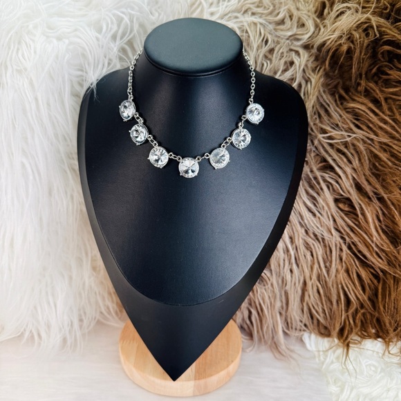 Rhinestone Silver Tone Choker, Vintage Clear Diamanté Wide  Vintage extra small aged, Silvertone, bling choker necklace